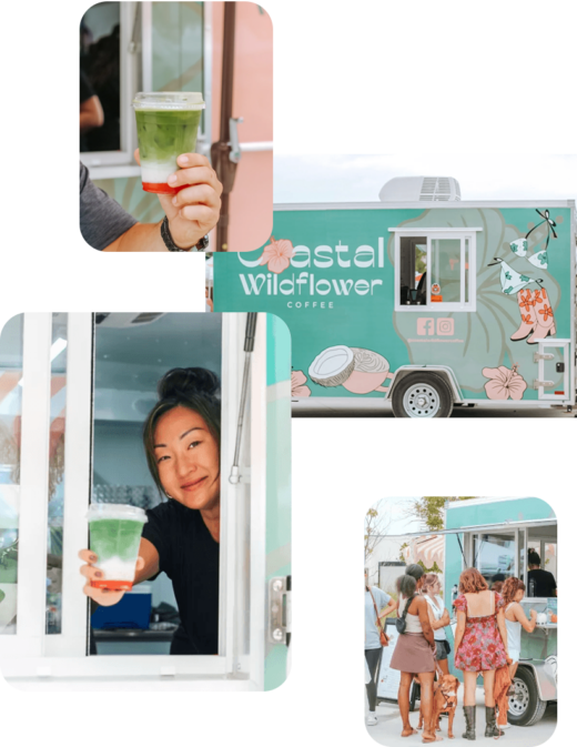 Coffee truck serving colorful layered drinks